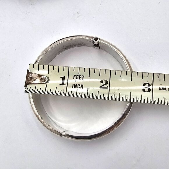 925 Sterling Silver Ribbed Hinged Clamper Bangle Bracelet Modernist Jewelry 51g - Picture 11 of 14